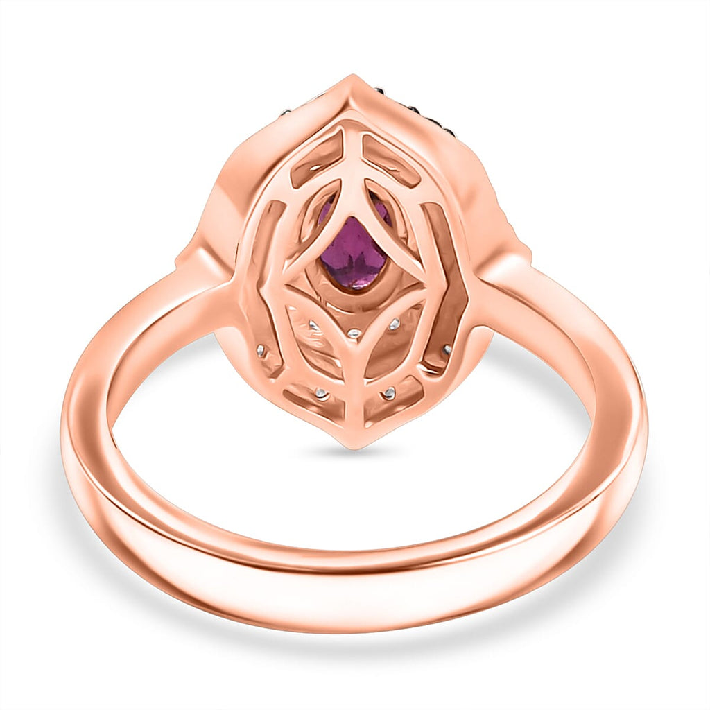 Radiant Ember Garnet, White Zircon & Champagne Zircon Ring in 18K Vermeil Rose Gold Plated Sterling Silver 1.22 Ct.