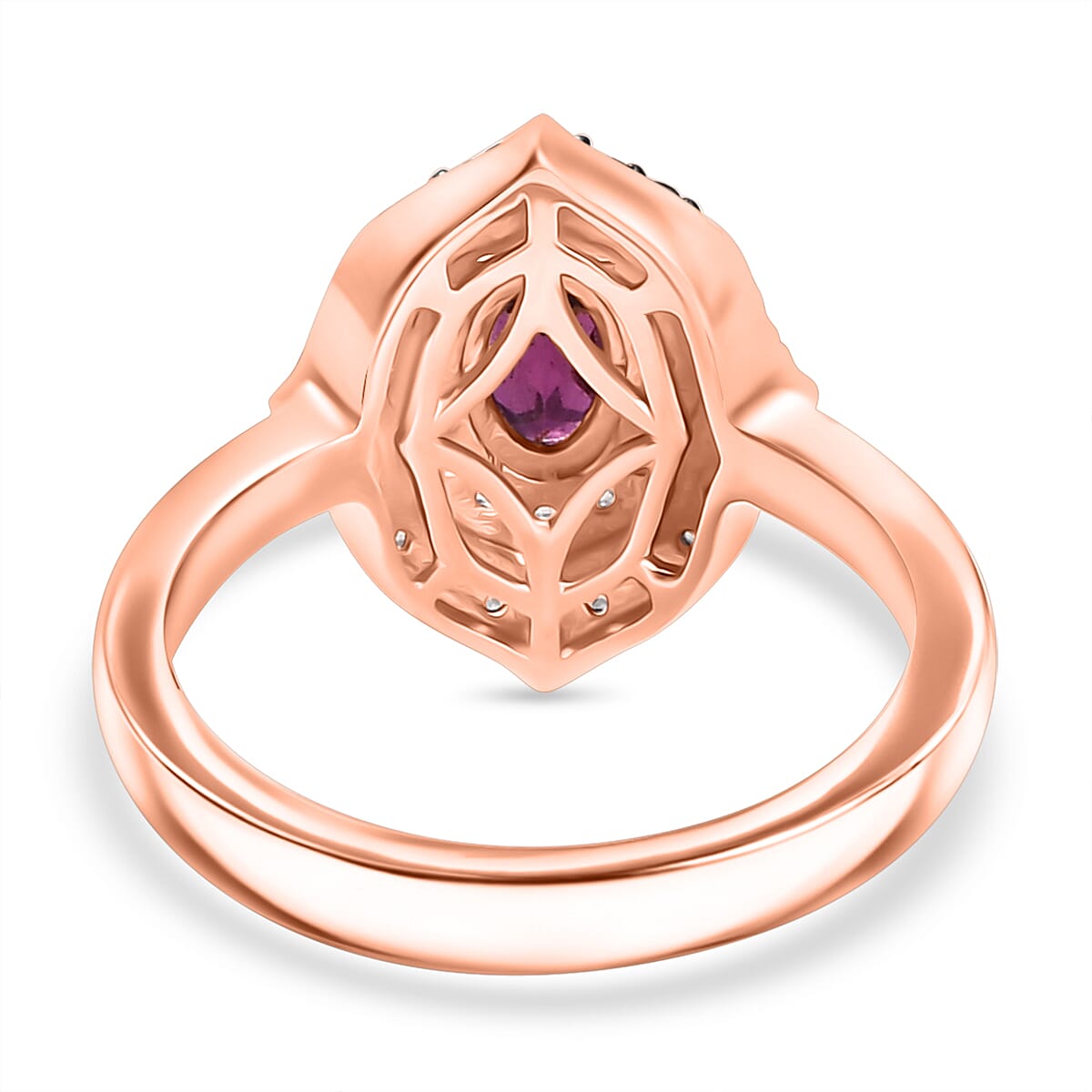Radiant Ember Garnet, White Zircon and Champagne Zircon Halo Ring in 18K Vermeil Rose Gold Plated Sterling Silver 1.22 Ct 8085202 5