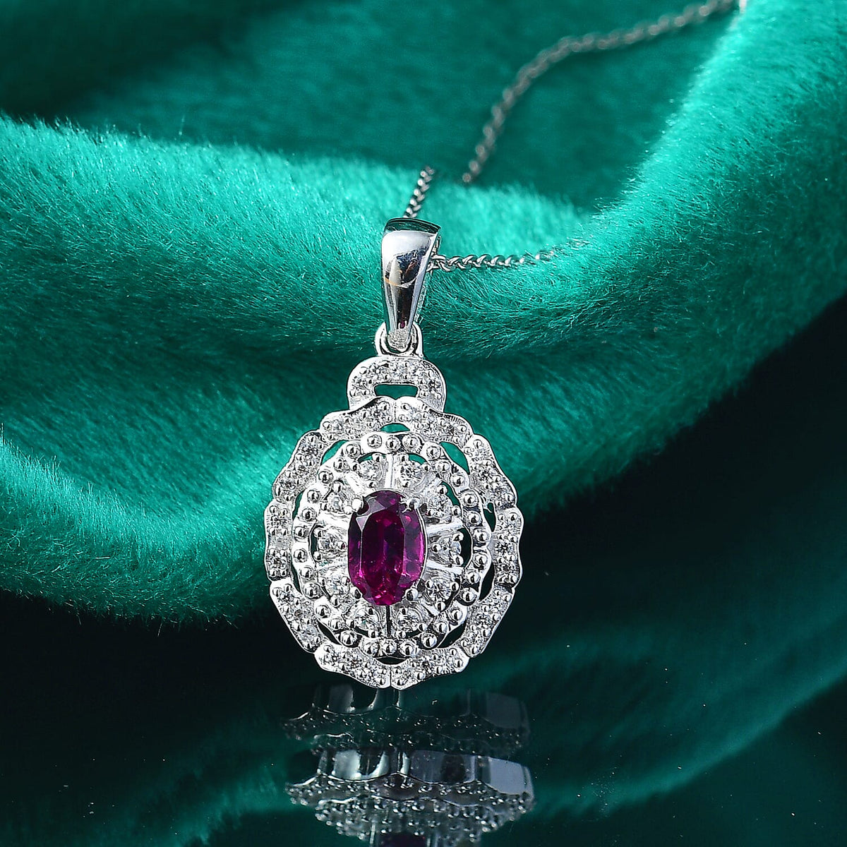 Radiant Ember Garnet &amp; White Zircon Pendant with Chain (Size 20) in Rhodium Overlay Sterling Silver 0.93 Ct. 4366246 2
