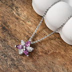 D'Joy - Radiant Ember Garnet & White Zircon Floral Pendant with Chain (Size 20) in Rhodium Overlay Sterling Silver