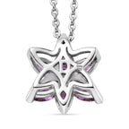 D'Joy - Radiant Ember Garnet & White Zircon Floral Pendant with Chain (Size 20) in Rhodium Overlay Sterling Silver