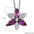 D'Joy - Radiant Ember Garnet & White Zircon Floral Pendant with Chain (Size 20) in Rhodium Overlay Sterling Silver