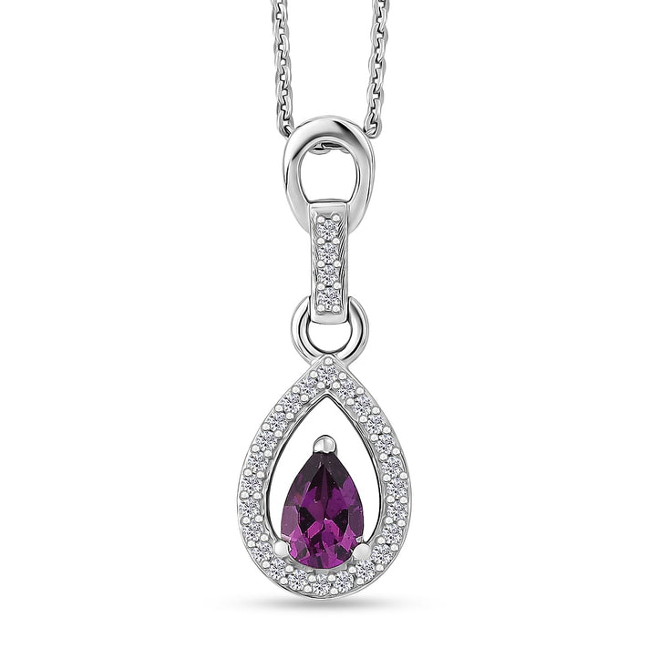D'Joy - Radiant Ember Garnet &amp; White Zircon Pendant with Chain (Size 20) in Rhodium Overlay Sterling Silver 4473580 1
