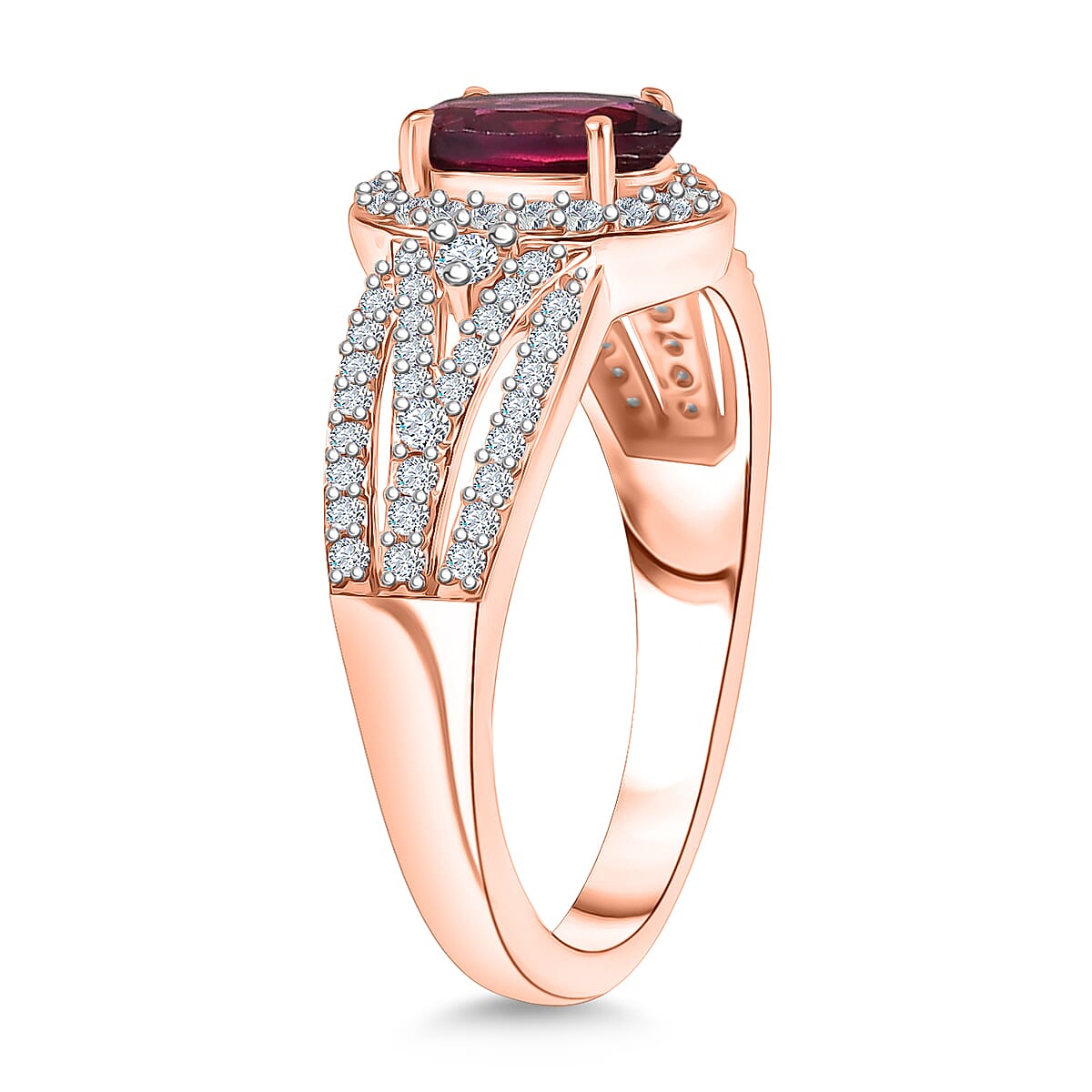 Radiant Ember Garnet, White Zircon Halo Ring in 18K Vermeil Rose Gold Plated Sterling Silver 1.62 Ct. 8084790 4