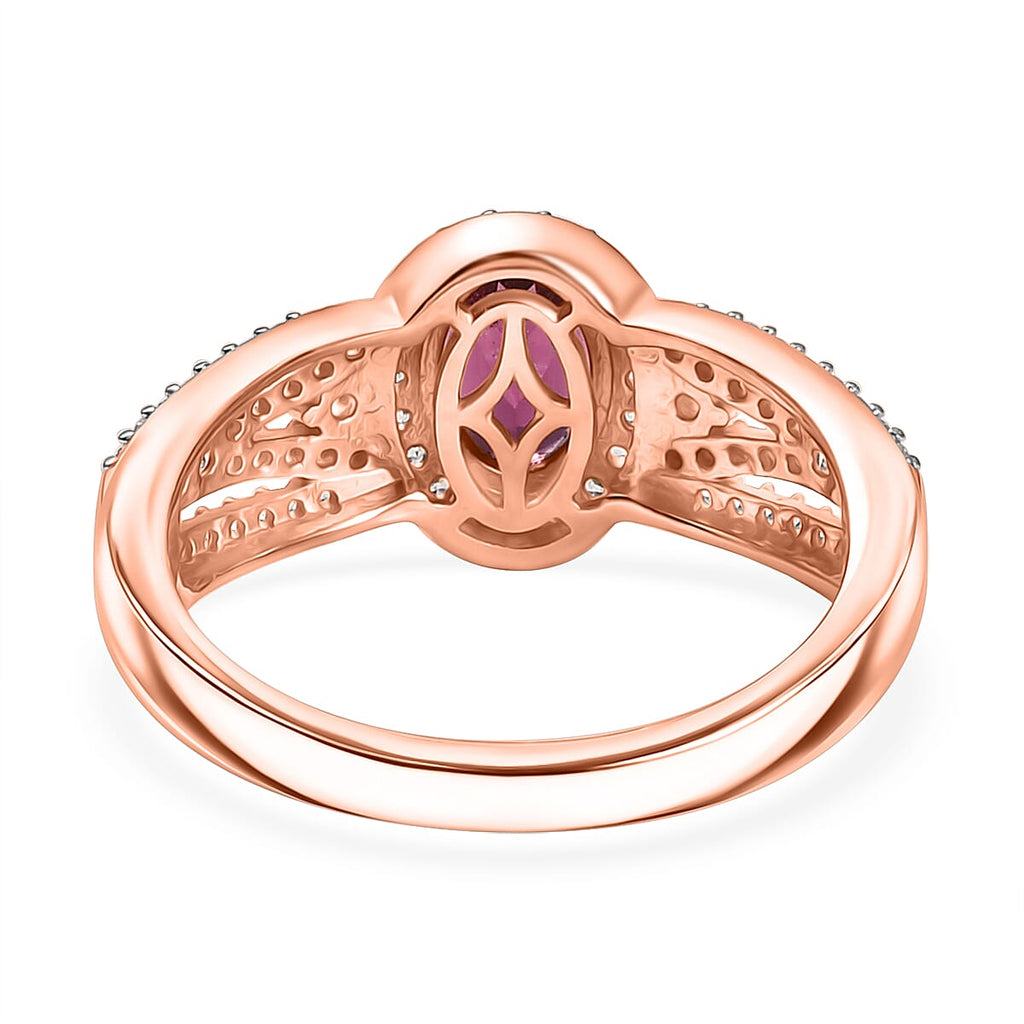 Radiant Ember Garnet & White Zircon Ring in 18K Vermeil Rose Gold Plated Sterling Silver 1.62 Ct.