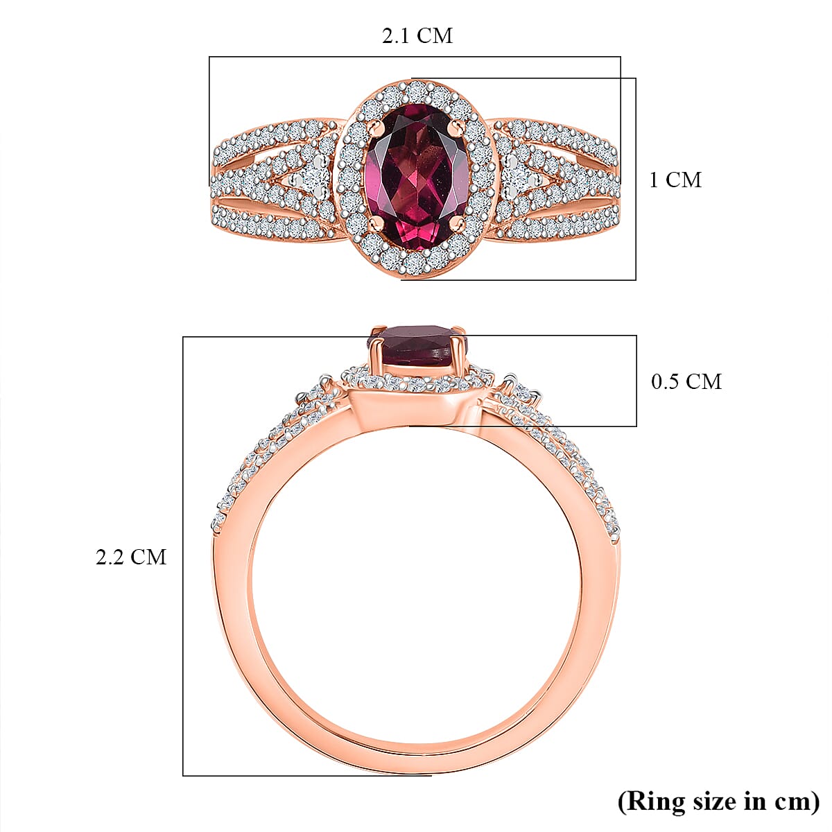 Radiant Ember Garnet, White Zircon Halo Ring in 18K Vermeil Rose Gold Plated Sterling Silver 1.62 Ct. 8084790 6