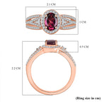 Radiant Ember Garnet & White Zircon Ring in 18K Vermeil Rose Gold Plated Sterling Silver 1.62 Ct.
