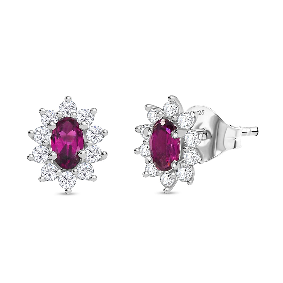 Radiant Ember Garnet &amp; White Zircon Solitaire Stud Push Post Earring in Rhodium Overlay Sterling Silver 1.05 Ct. 8074676 0