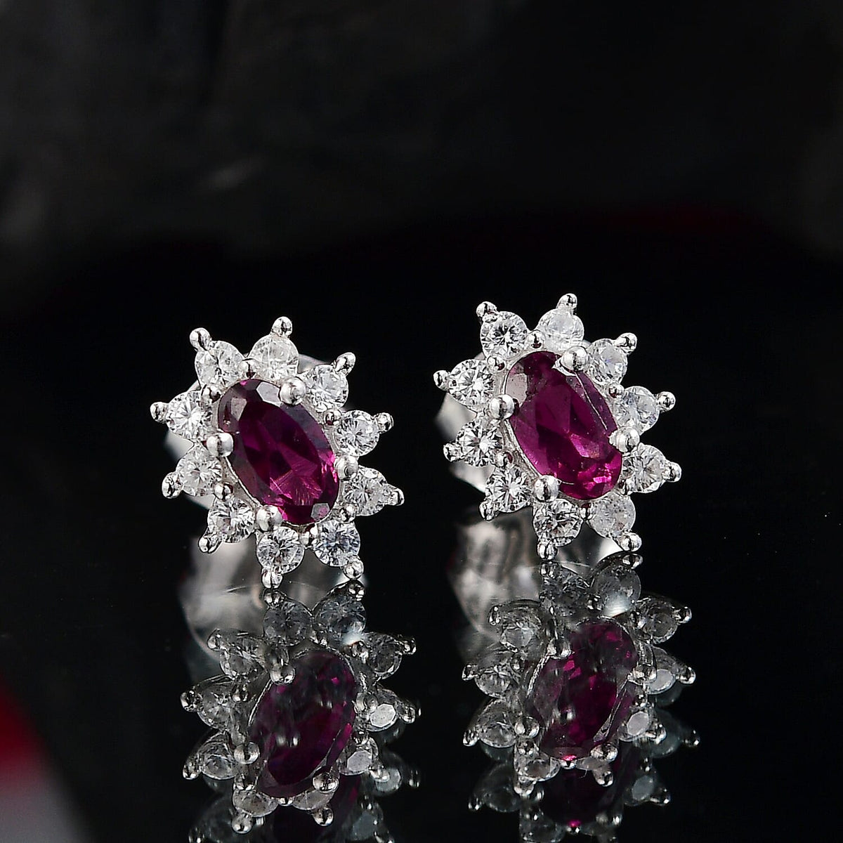 Radiant Ember Garnet &amp; White Zircon Solitaire Stud Push Post Earring in Rhodium Overlay Sterling Silver 1.05 Ct. 8074676 2