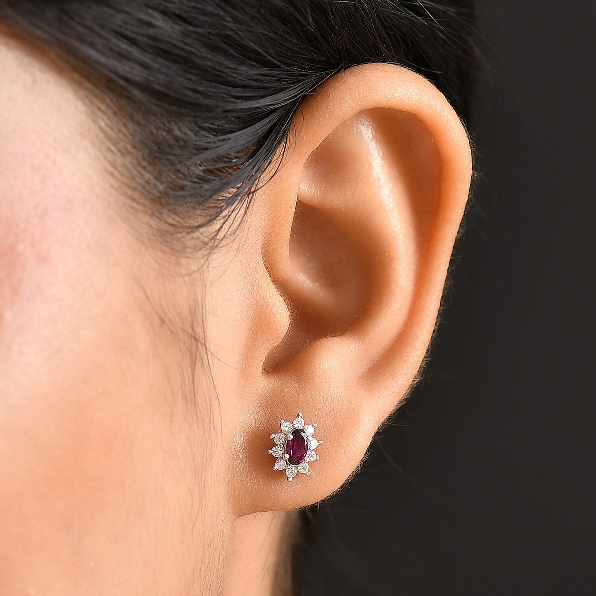 Radiant Ember Garnet &amp; White Zircon Solitaire Stud Push Post Earring in Rhodium Overlay Sterling Silver 1.05 Ct. 8074676 3