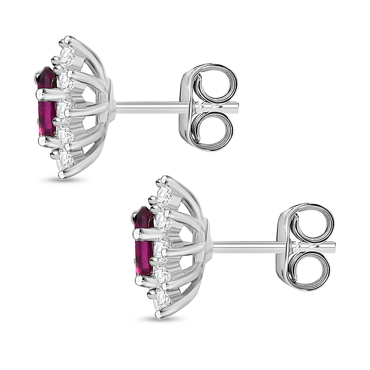 Radiant Ember Garnet &amp; White Zircon Solitaire Stud Push Post Earring in Rhodium Overlay Sterling Silver 1.05 Ct. 8074676 4