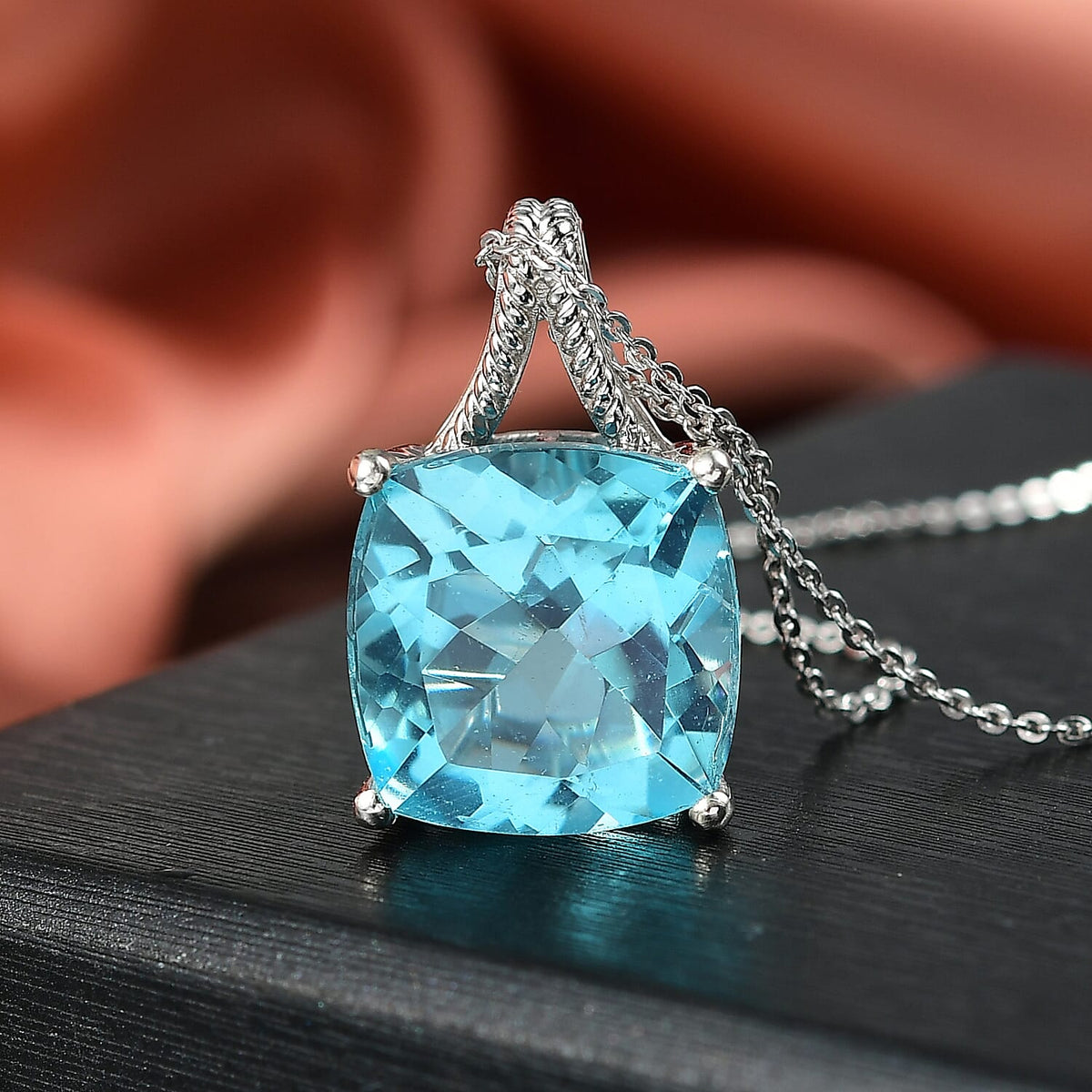 Radiant Glacier Quartz Pendant with Chain (Size 20) in Rhodium Overlay Sterling Silver 12.00 Ct. 4393338 2