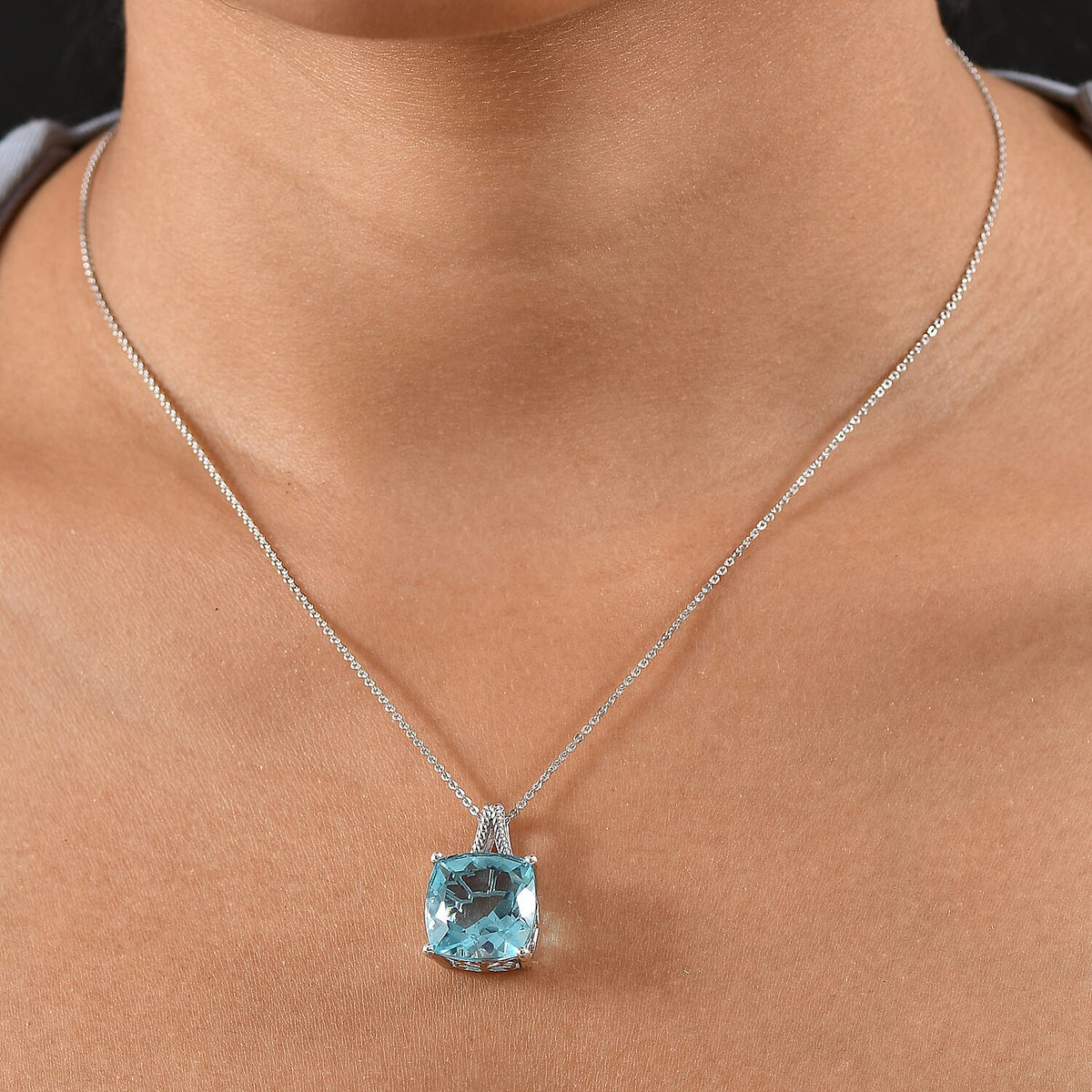 Radiant Glacier Quartz Pendant with Chain (Size 20) in Rhodium Overlay Sterling Silver 12.00 Ct. 4393338 3