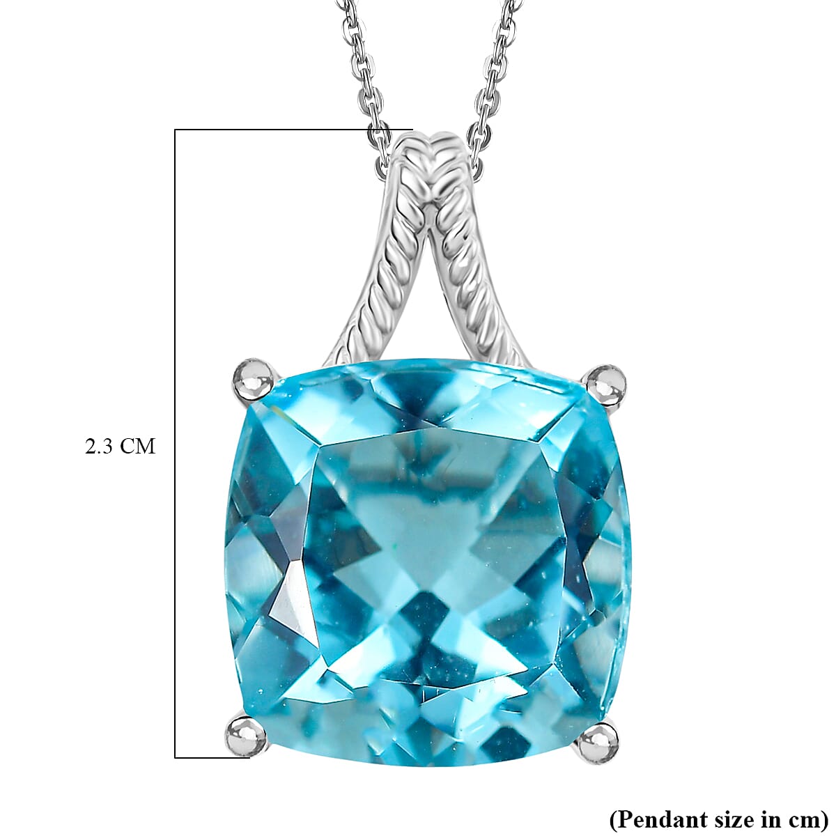 Radiant Glacier Quartz Pendant with Chain (Size 20) in Rhodium Overlay Sterling Silver 12.00 Ct. 4393338 6