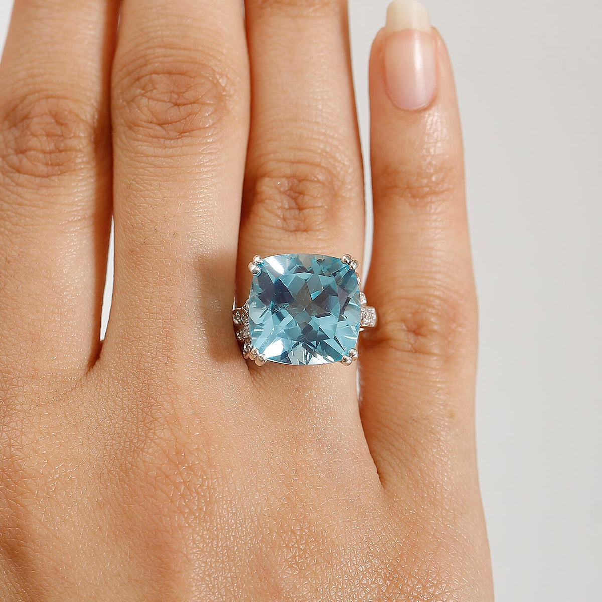 Radiant Glacier Quartz &amp; White Zircon Solitaire Ring in Rhodium Overlay Sterling Silver 11.37 Ct. 8038135 2