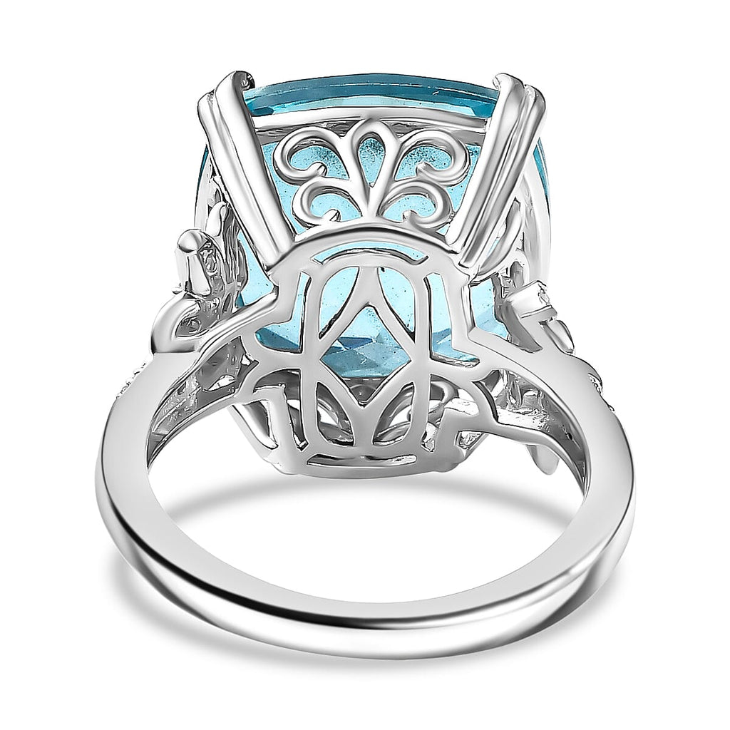 Radiant Glacier Quartz & White Zircon Solitaire Ring in Rhodium Overlay Sterling Silver 11.37 Ct.