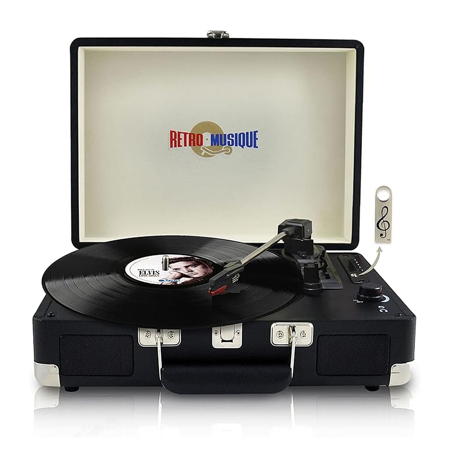 Suitcase Style Bluetooth Turntable with FM Radio &amp; 4GB USB - Black 7792242 0