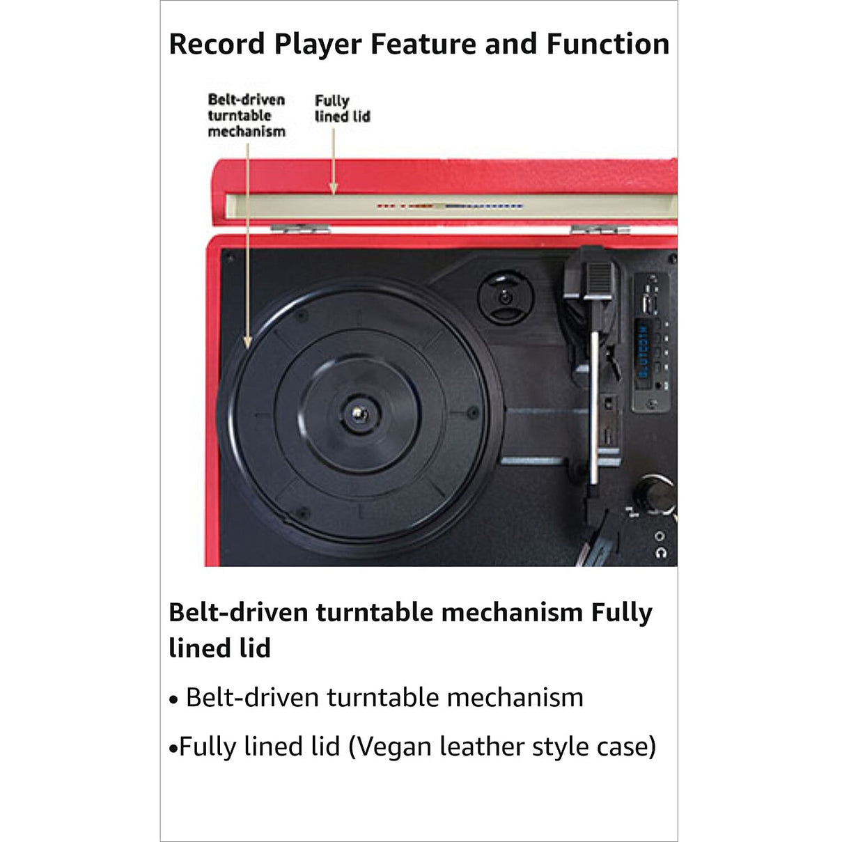 Suitcase Style Bluetooth Turntable with FM Radio &amp; 4GB USB - Black 7792242 4