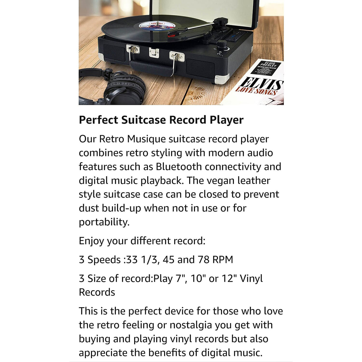 Suitcase Style Bluetooth Turntable with FM Radio &amp; 4GB USB - Black 7792242 5