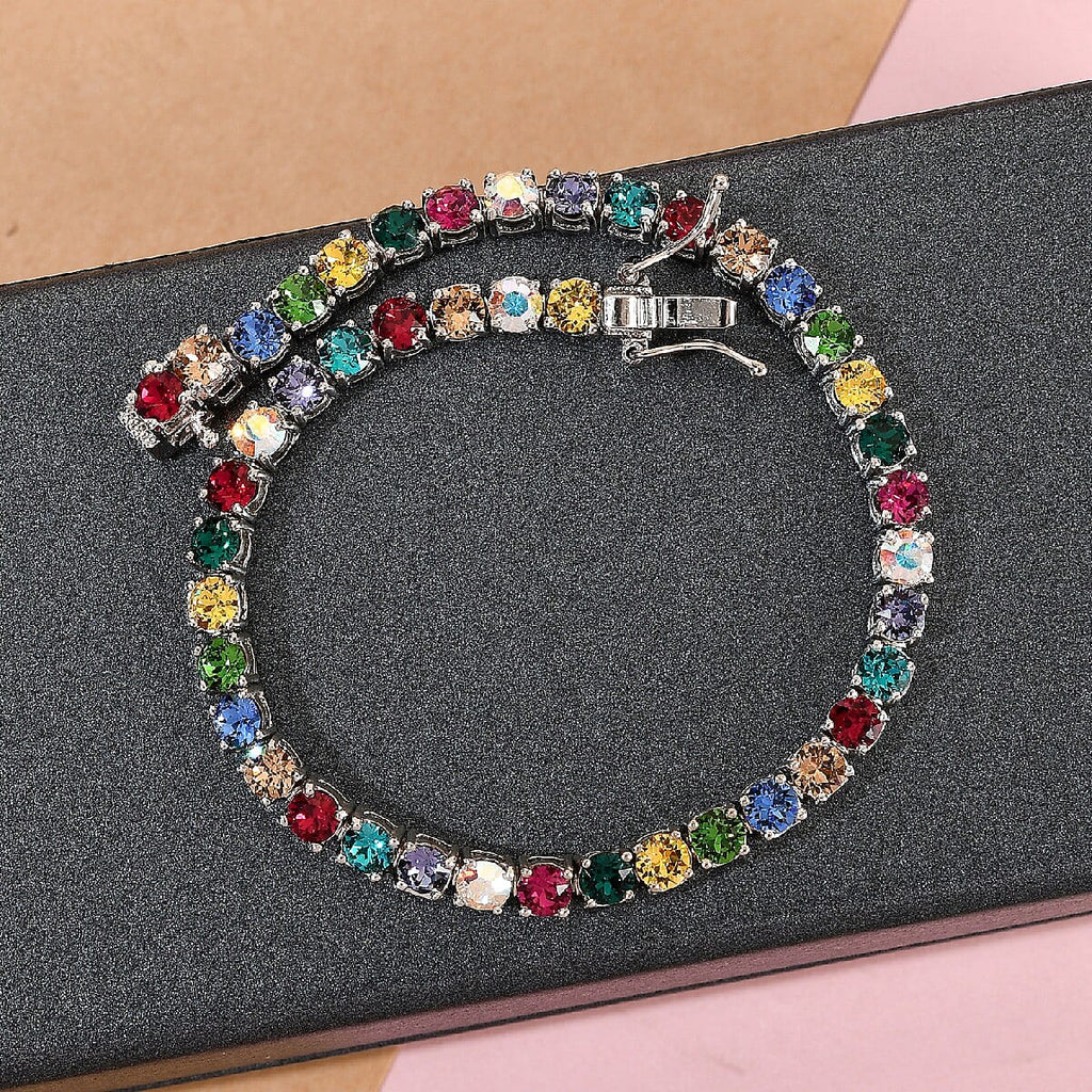 Lustro Stella Rainbow Colour Crystal Bracelet (Size 7) in Silver Tone