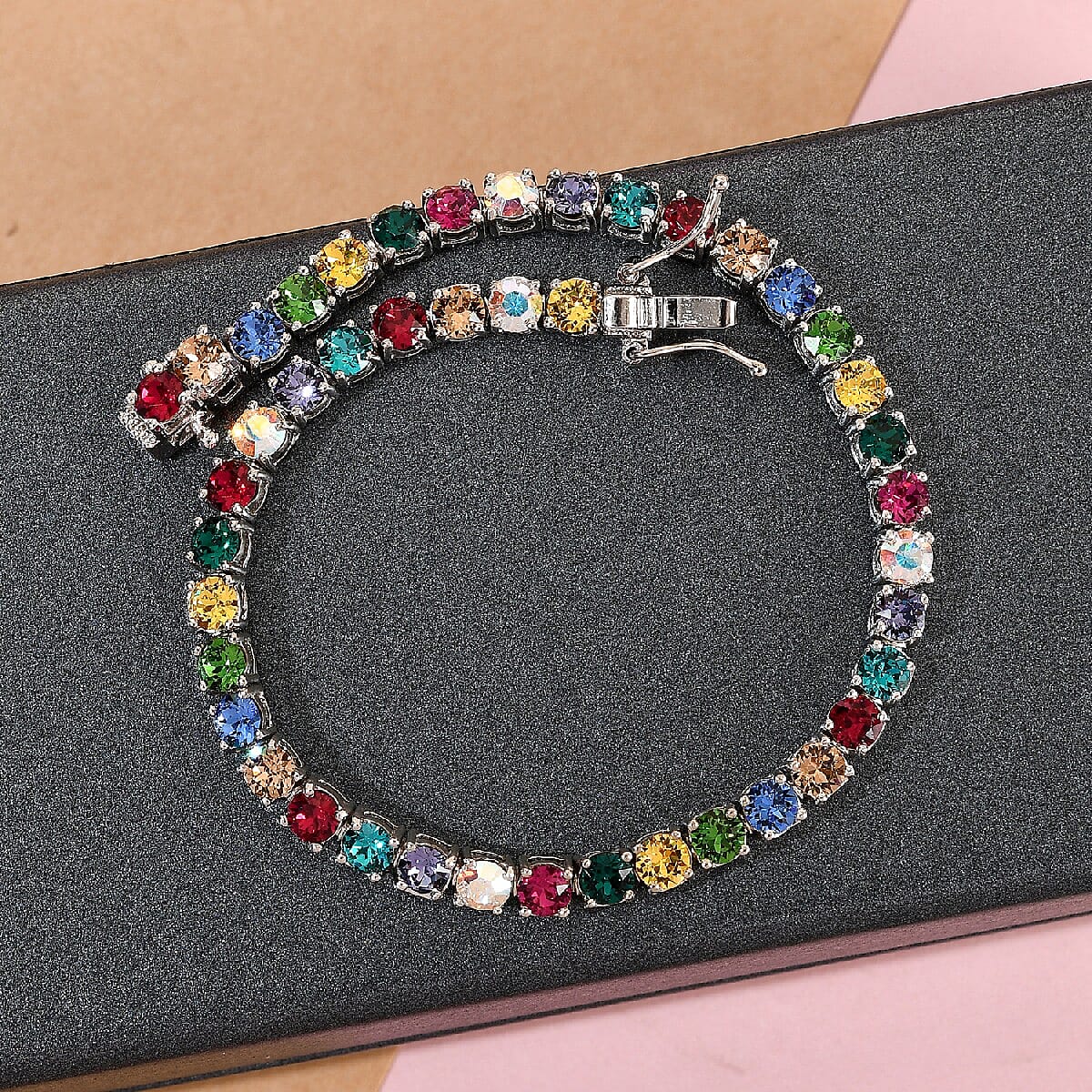 Rainbow Coloured Austrian Crystal Bracelet in Silver Plated 3787540 2