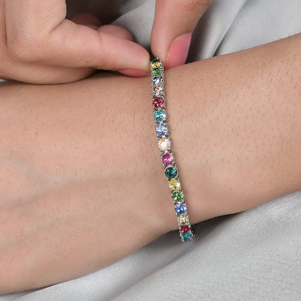 Lustro Stella Rainbow Colour Crystal Bracelet (Size 7) in Silver Tone