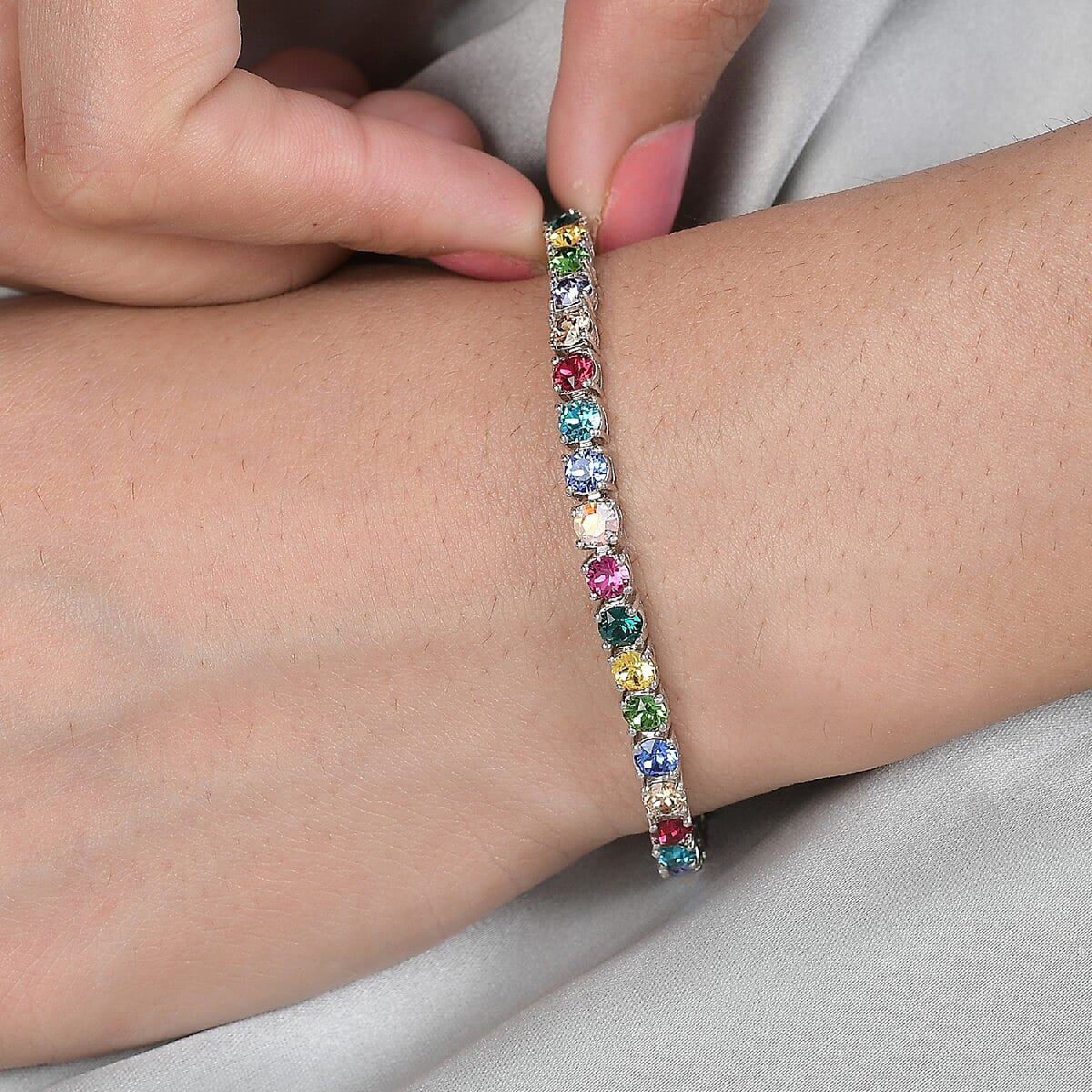 Rainbow Coloured Austrian Crystal Bracelet in Silver Plated 3787540 3