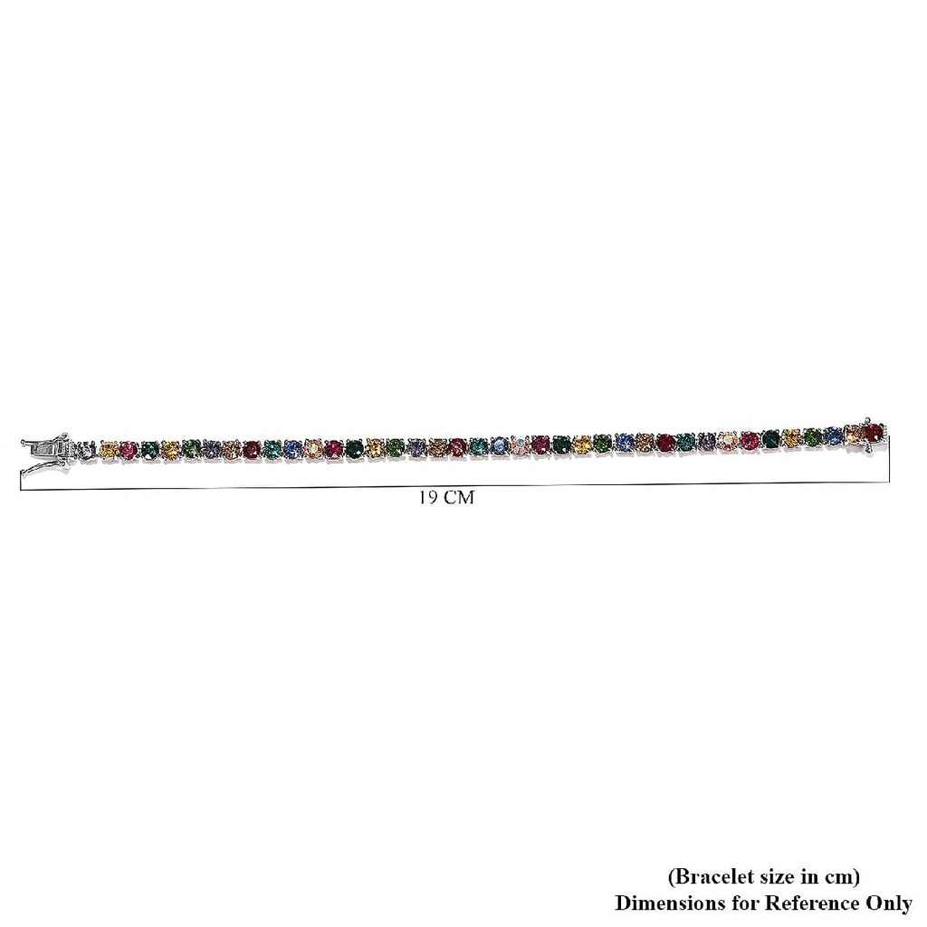 Lustro Stella Rainbow Colour Crystal Bracelet (Size 7) in Silver Tone