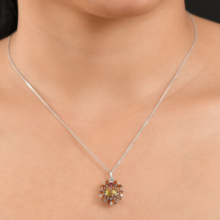 D'joy Rainbow Genesis Quartz, Citrine &amp; White Zircon Aurora Bloom Pendant with Chain (Size 20) in Rhodium Overlay Sterling Silver 3.23 Ct. 4393227 2
