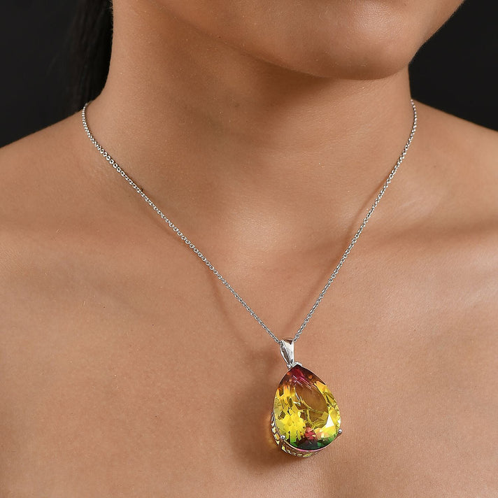 D'joy Rainbow Genesis Quartz Sunbeam Oasis Pendant with Chain (Size 20) in Rhodium Overlay Sterling Silver 52.01 Ct, Silver Wt. 8.41 4395356 2
