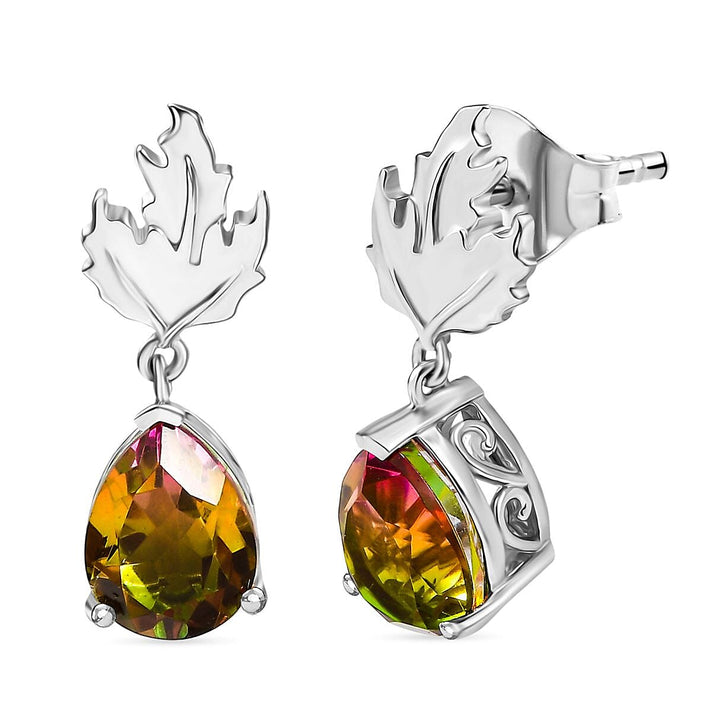 D'joy Rainbow Genesis Quartz Solitaire Stud Maple Radiance Earring with Push Back in Rhodium Overlay Sterling Silver 3.98 Ct. 8168037 1