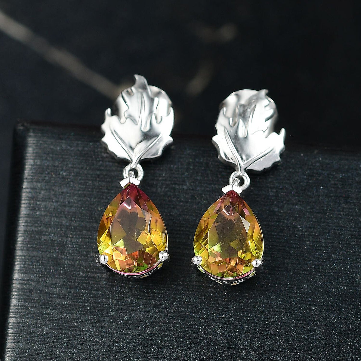 D'joy Rainbow Genesis Quartz Solitaire Stud Maple Radiance Earring with Push Back in Rhodium Overlay Sterling Silver 3.98 Ct. 8168037 2