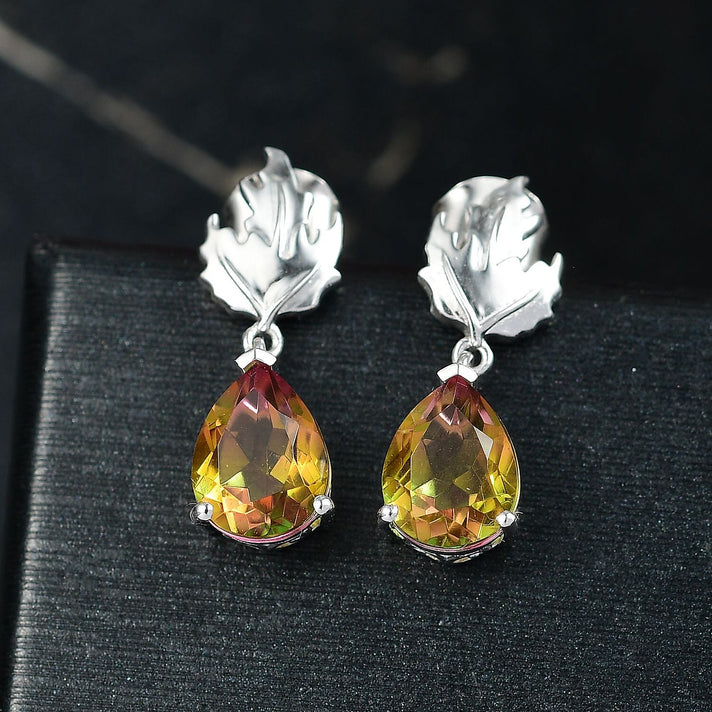 D'joy Rainbow Genesis Quartz Solitaire Stud Maple Radiance Earring with Push Back in Rhodium Overlay Sterling Silver 3.98 Ct. 8168037 2