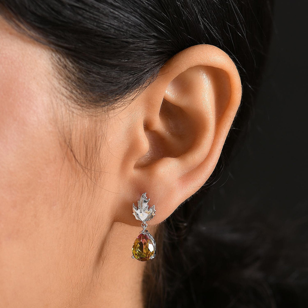 D'joy Rainbow Genesis Quartz Solitaire Stud Maple Radiance Earring with Push Back in Rhodium Overlay Sterling Silver 3.98 Ct. 8168037 3