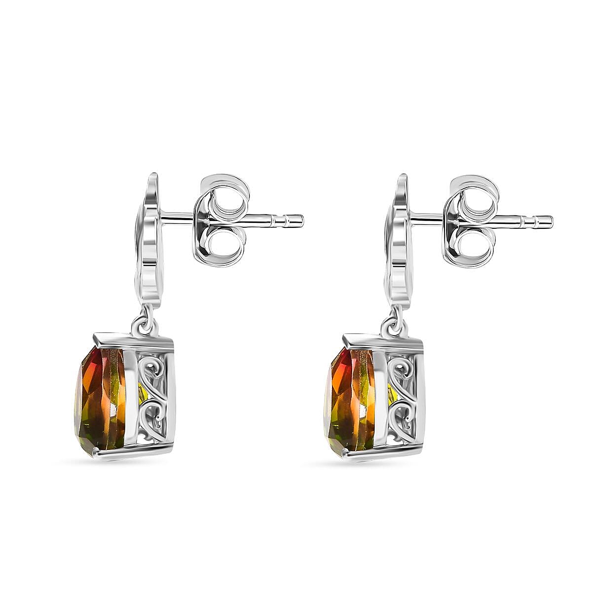 D'joy Rainbow Genesis Quartz Solitaire Stud Maple Radiance Earring with Push Back in Rhodium Overlay Sterling Silver 3.98 Ct. 8168037 4