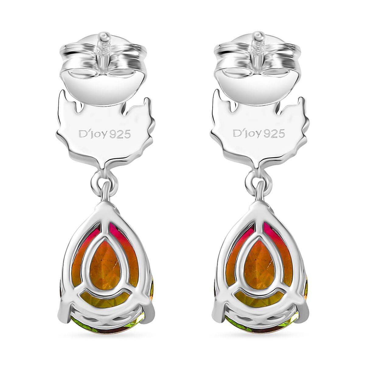 D'joy Rainbow Genesis Quartz Solitaire Stud Maple Radiance Earring with Push Back in Rhodium Overlay Sterling Silver 3.98 Ct. 8168037 5
