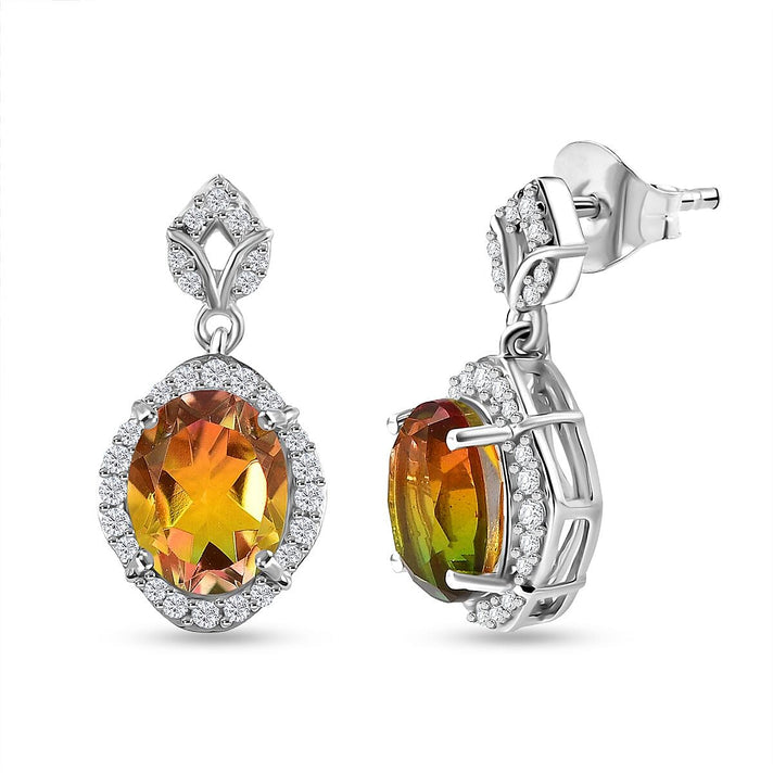 D'joy Rainbow Genesis Quartz, White Zircon Dangling Blossom Radiance Earring with Push Back in Rhodium Overlay Sterling Silver 4.69 Ct. 8165207 1