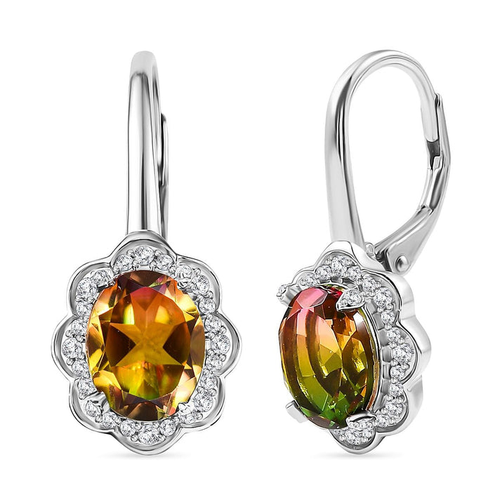 D'joy Rainbow Genesis Quartz &amp; White Zircon J Hoop Half Hoop Twilight Blossom Earring with Lever Back in Rhodium Overlay Sterling Silver 4.63 Ct. 8166233 1