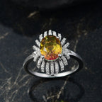 D'joy Rainbow Genesis Quartz & White Zircon Sunburst Glow Ring in Rhodium Overlay Sterling Silver 3.44 Ct.