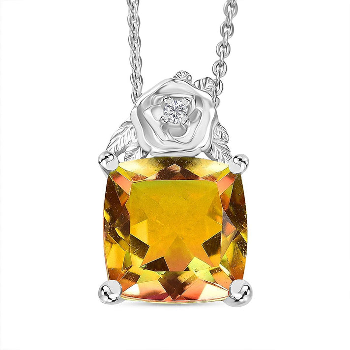 D'joy Rainbow Genesis Quartz &amp; White Zircon Rose Pendant with Chain (Size 20) in Rhodium Overlay Sterling Silver 4.62 Ct. 4389361 1