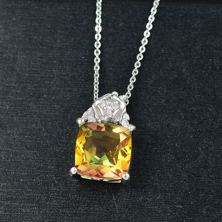 D'joy Rainbow Genesis Quartz &amp; White Zircon Rose Pendant with Chain (Size 20) in Rhodium Overlay Sterling Silver 4.62 Ct. 4389361 2