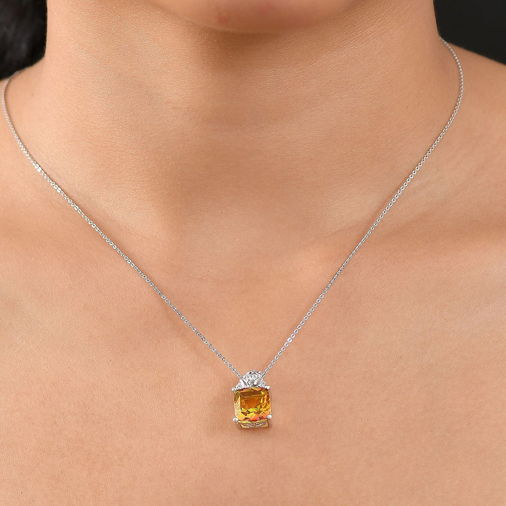 D'joy Rainbow Genesis Quartz & White Zircon Rose Pendant with Chain (Size 20) in Rhodium Overlay Sterling Silver 4.62 Ct.