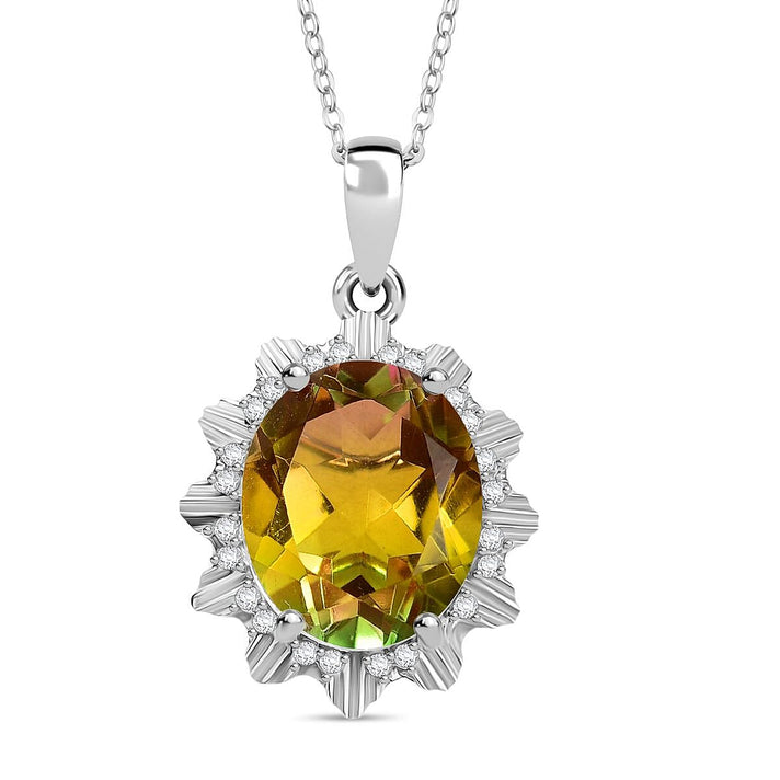 D'joy Rainbow Genesis Quartz &amp; White Zircon Floral Glow Pendant with Chain (Size 20) in Rhodium Overlay Sterling Silver 5.38 Ct. 4393068 1