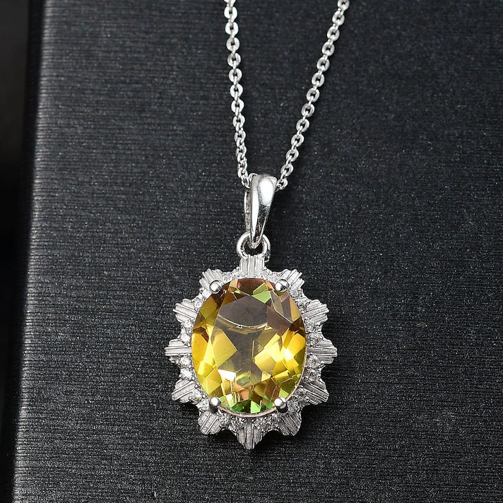 D'joy Rainbow Genesis Quartz &amp; White Zircon Floral Glow Pendant with Chain (Size 20) in Rhodium Overlay Sterling Silver 5.38 Ct. 4393068 2