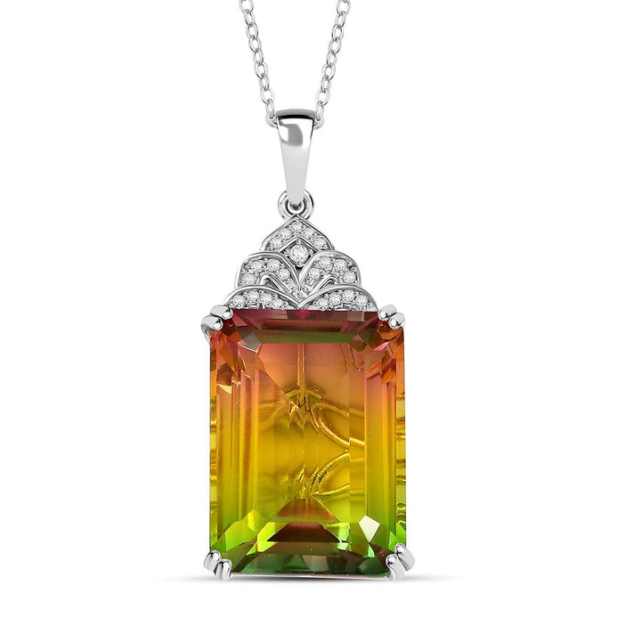 D'joy Rainbow Genesis Quartz &amp; White Zircon Blooming Wings Pendant with Chain (Size 20) in Rhodium Overlay Sterling Silver 16.70 Ct. 4393225 1