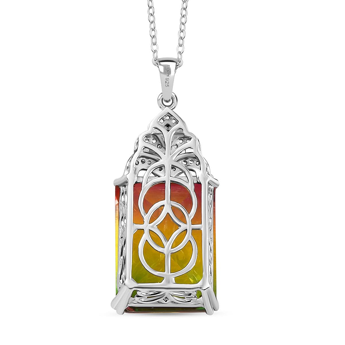 D'joy Rainbow Genesis Quartz &amp; White Zircon Blooming Wings Pendant with Chain (Size 20) in Rhodium Overlay Sterling Silver 16.70 Ct. V32637919 5