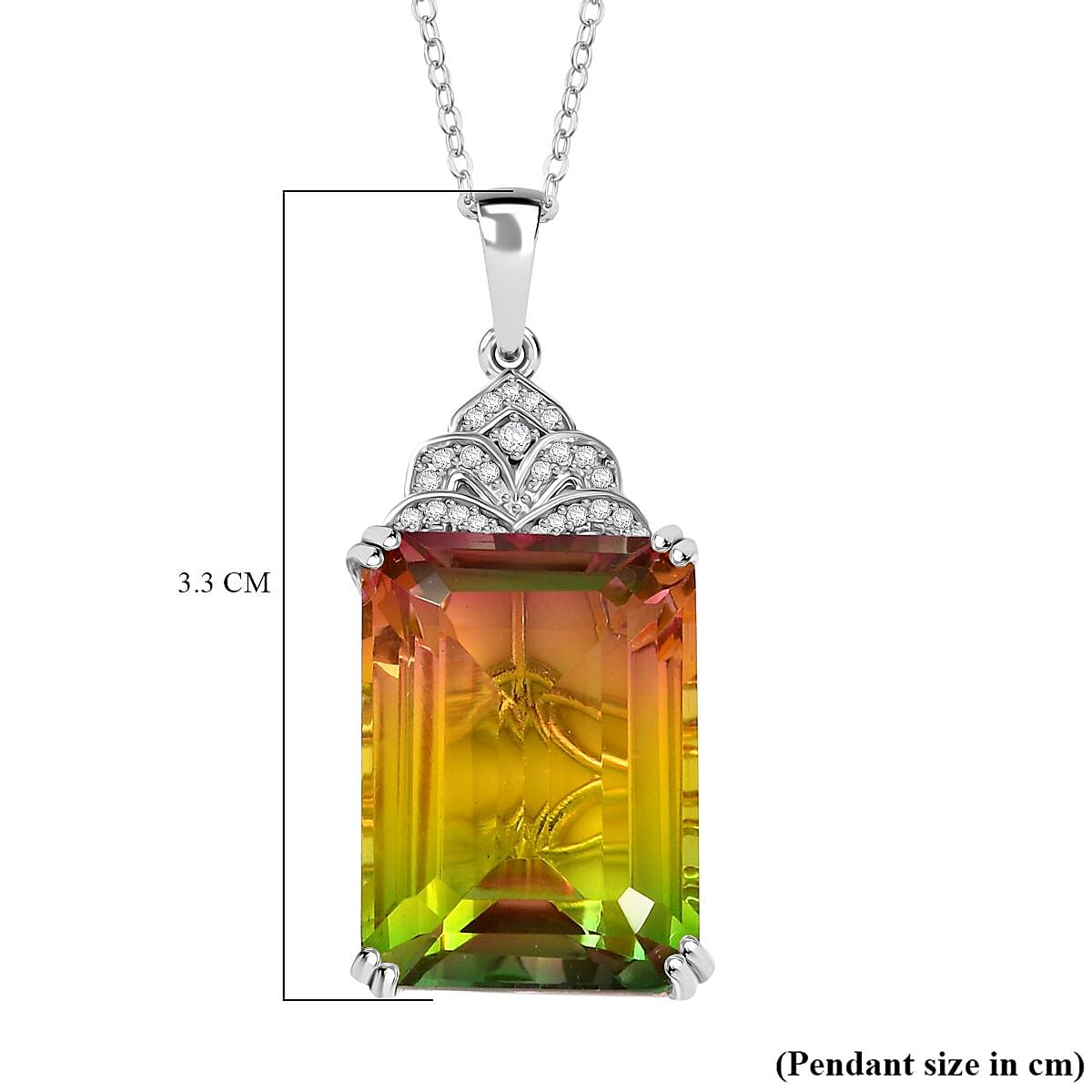 D'joy Rainbow Genesis Quartz &amp; White Zircon Blooming Wings Pendant with Chain (Size 20) in Rhodium Overlay Sterling Silver 16.70 Ct. V32637919 6