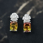 D'joy Rainbow Genesis Quartz & White Zircon Blooming Radiance Stud Push Post Earring in Rhodium Overlay Sterling Silver 5.41 Ct.