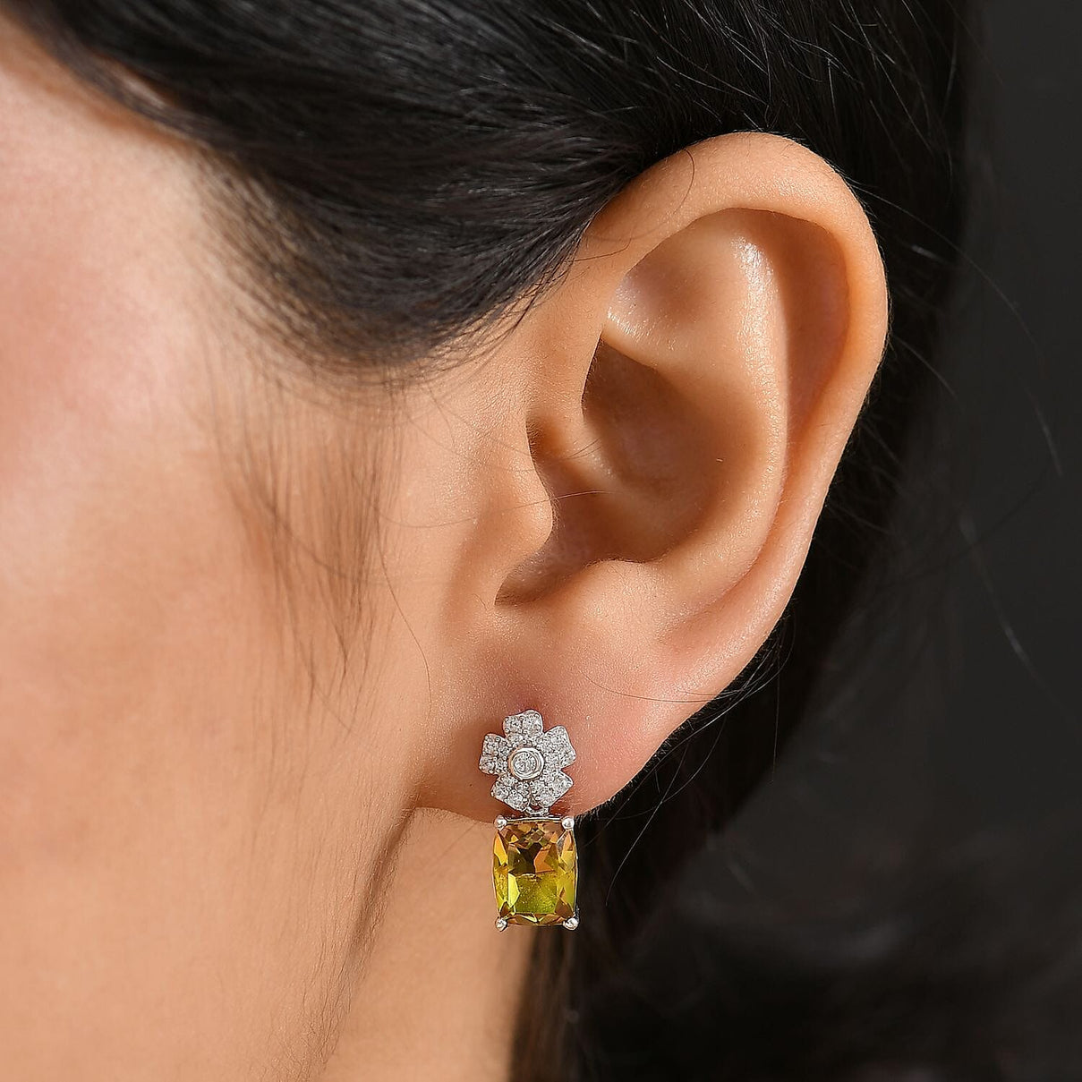 D'joy Rainbow Genesis Quartz, White Zircon Blooming Radiance Stud Push Post Earring in Rhodium Overlay Sterling Silver 5.41 Ct. 8165289 3
