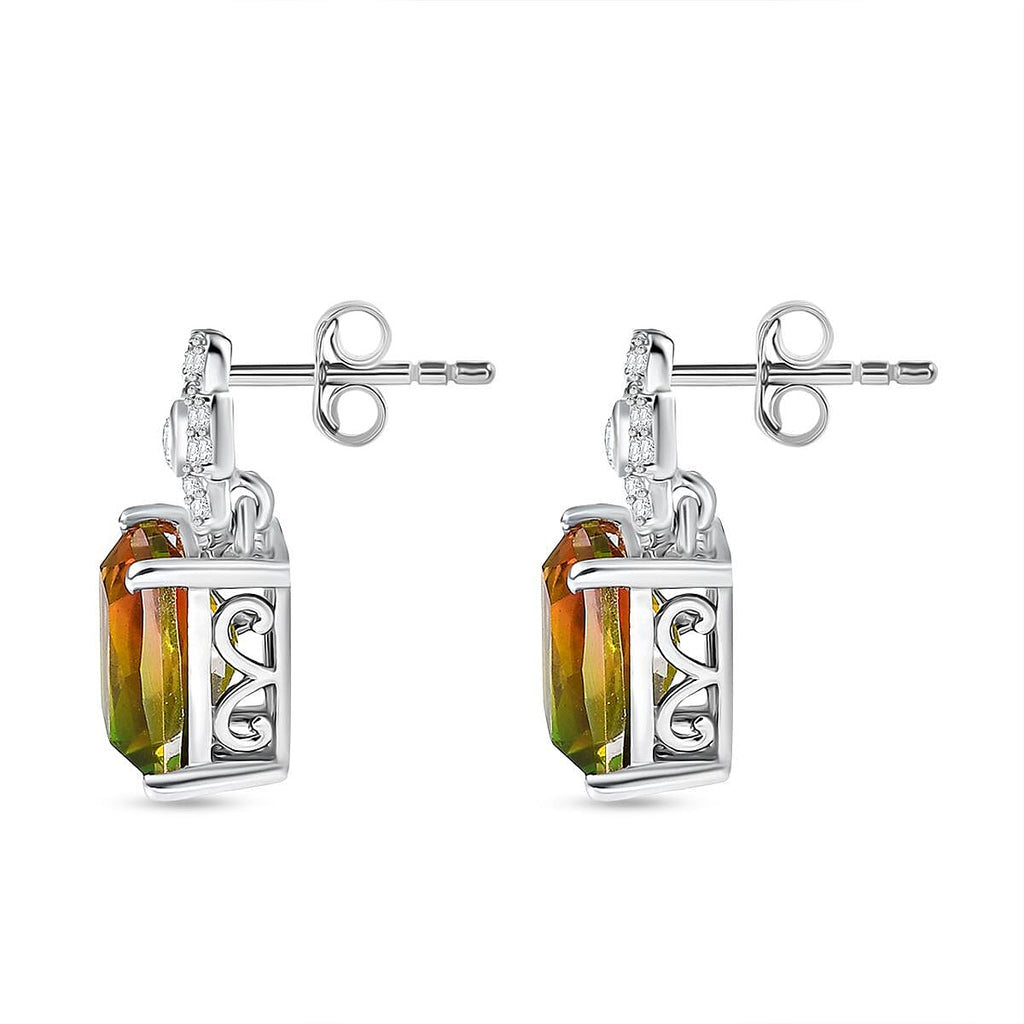 D'joy Rainbow Genesis Quartz & White Zircon Blooming Radiance Stud Push Post Earring in Rhodium Overlay Sterling Silver 5.41 Ct.